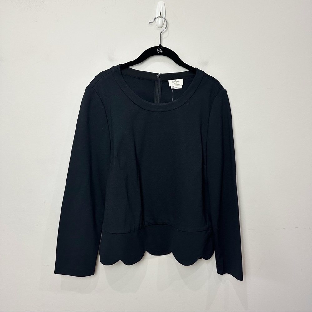 Kate Spade Ponte Scallop Top Black Knit - Picture 3 of 8